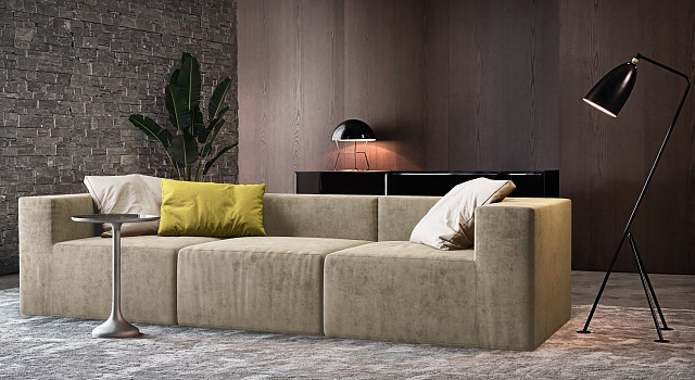 Бежевый диван в интерьере-25, Мягкий и строгий диван Драм